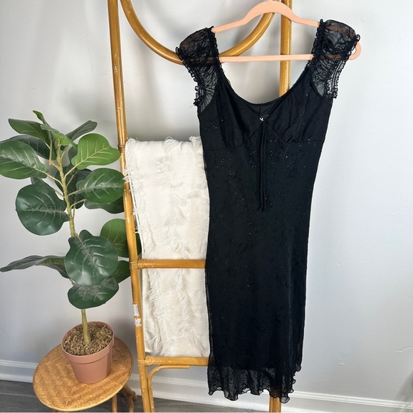 Vintage I.N. San Francisco Black y2k Slip Midi Dress sz 9 - Picture 1 of 6
